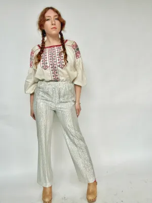 1960s Lounge Pants Silver Metallic Lamé S