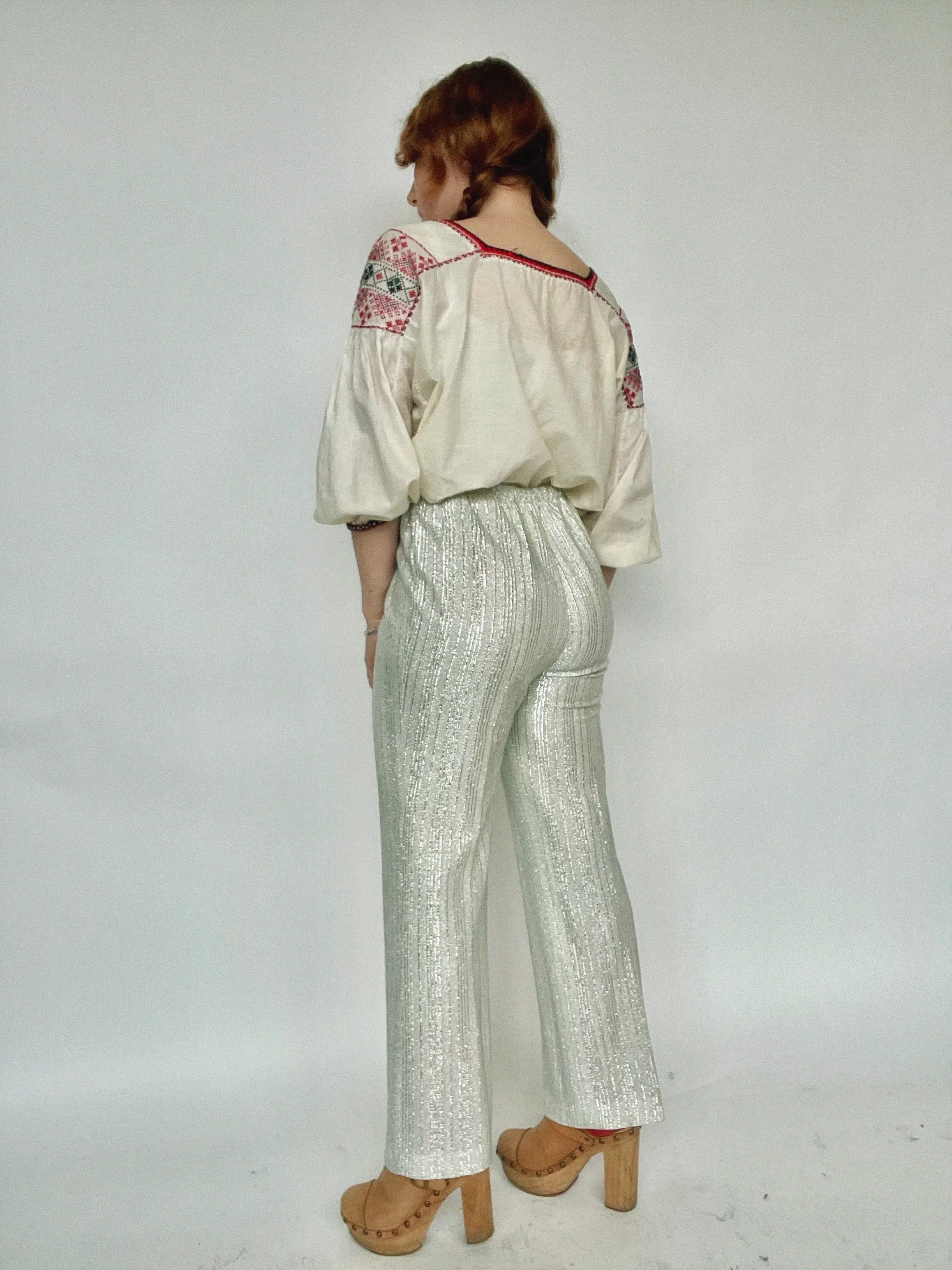 1960s Lounge Pants Silver Metallic Lamé S