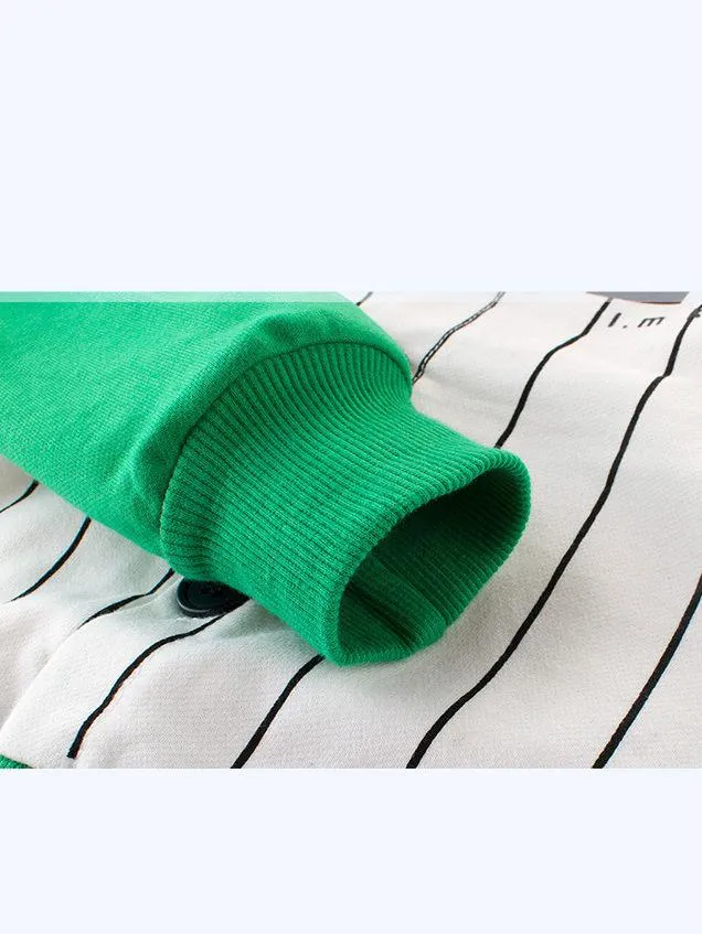 5 Colors Stylish 27 Print Buttoned Striped French Terry Jacket Long Sleeve Toddler Kids Sportswear