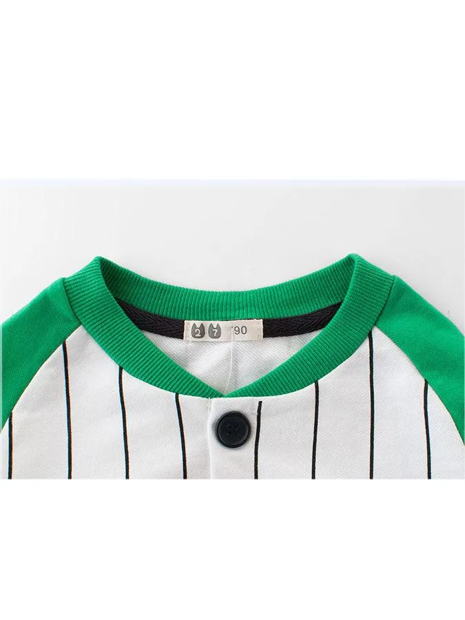 5 Colors Stylish 27 Print Buttoned Striped French Terry Jacket Long Sleeve Toddler Kids Sportswear