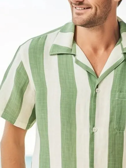 Alohadaddy Vintage Stripe Print Chest Pocket Men's Tall Shirt Big Tall
