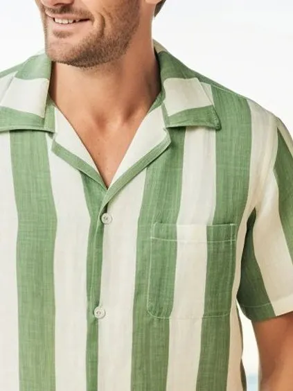 Alohadaddy Vintage Stripe Print Chest Pocket Men's Tall Shirt Big Tall