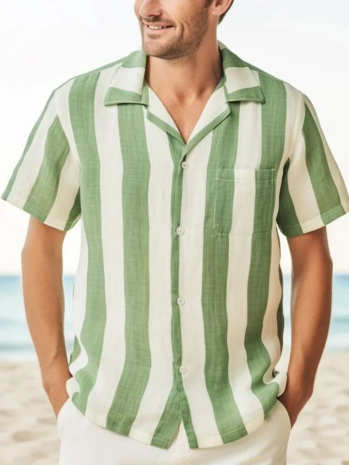Alohadaddy Vintage Stripe Print Chest Pocket Men's Tall Shirt Big Tall