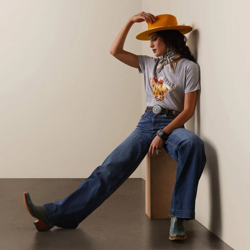 Ariat Women's Real Highlander Rose Tee, Heather Grey