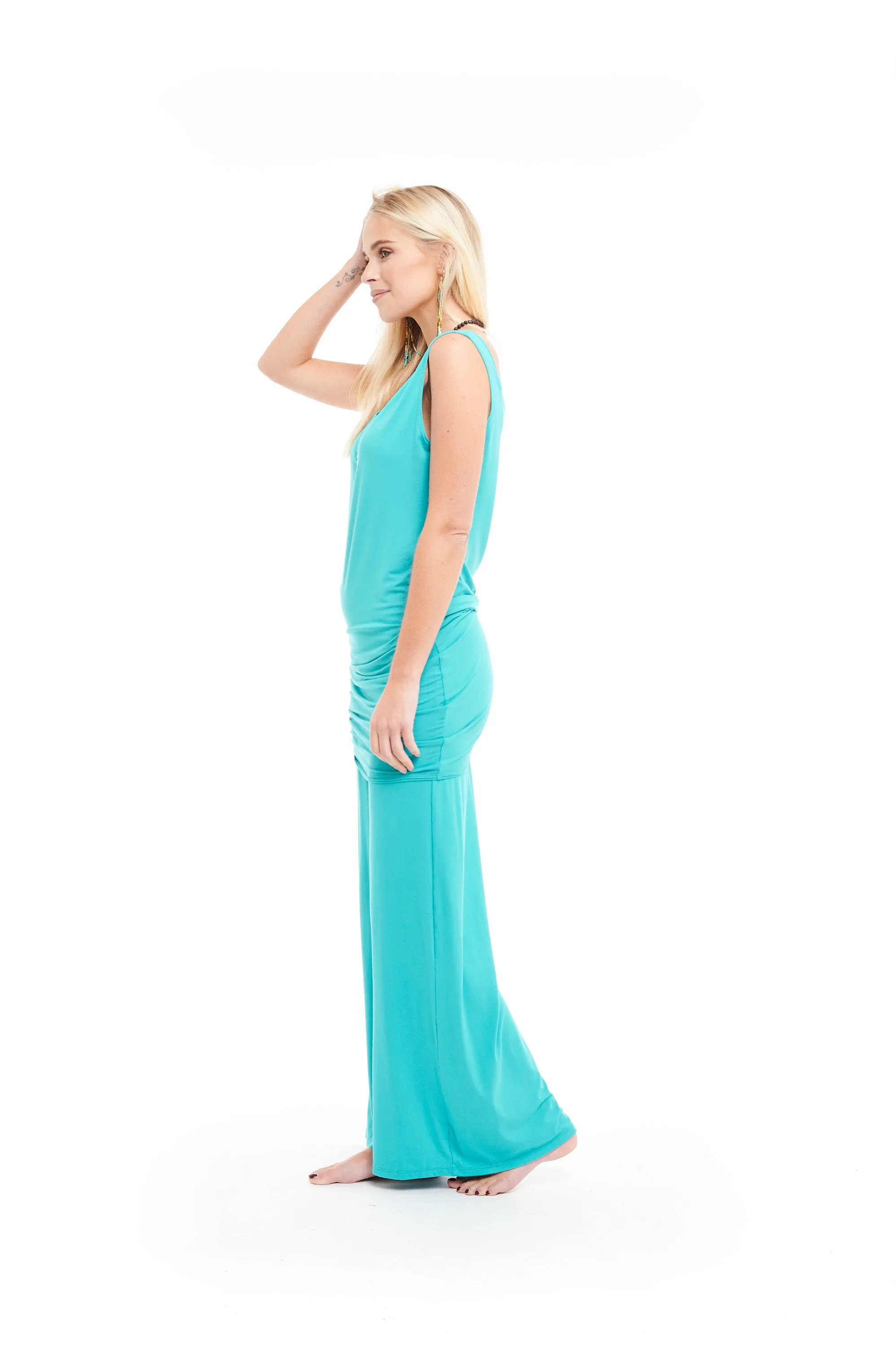 BAMBOO LONG VEST DRESS TURQUOISE