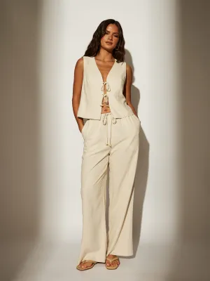 Beige Linen Blend Tailored Trousers