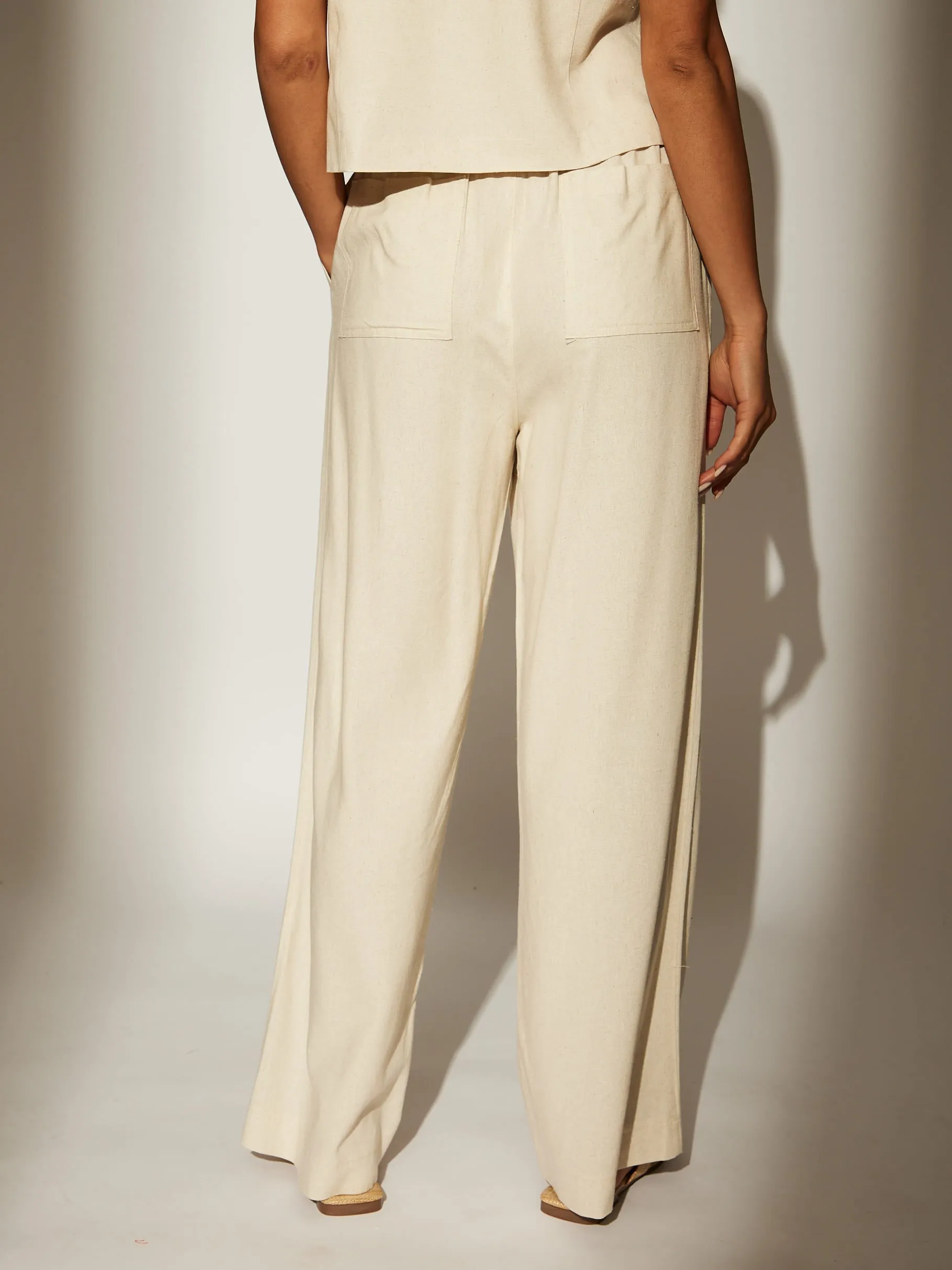 Beige Linen Blend Tailored Trousers