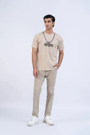 Beige Relaxed Fit Graphic T-Shirt