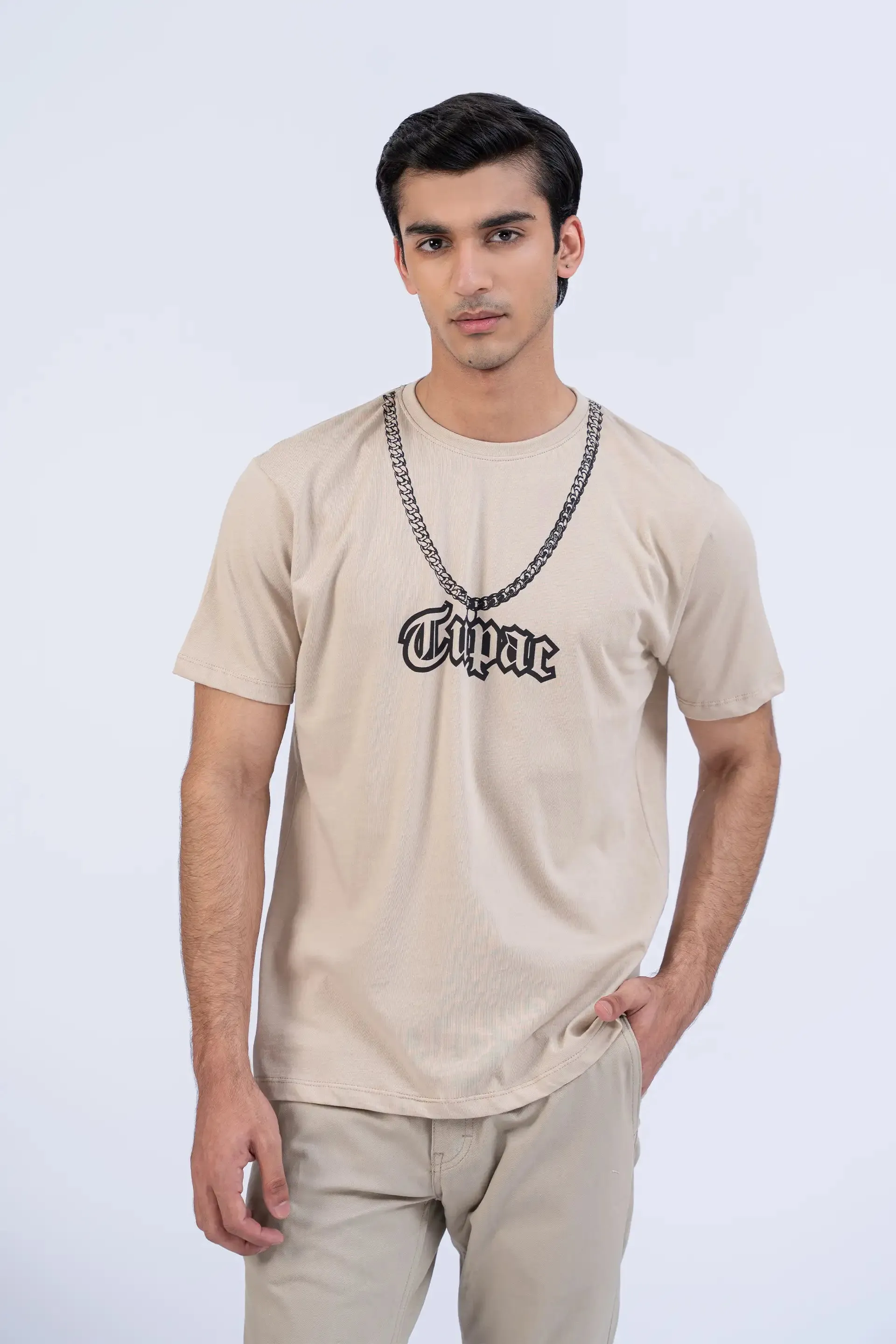 Beige Relaxed Fit Graphic T-Shirt