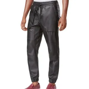 Black Men's Leather Jogger Pants – Stylish & Comfortable Fit