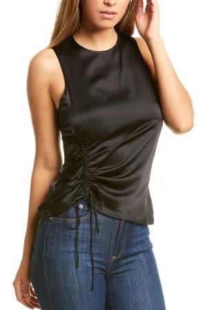Black Sleeveless Round Neck Ruched Top