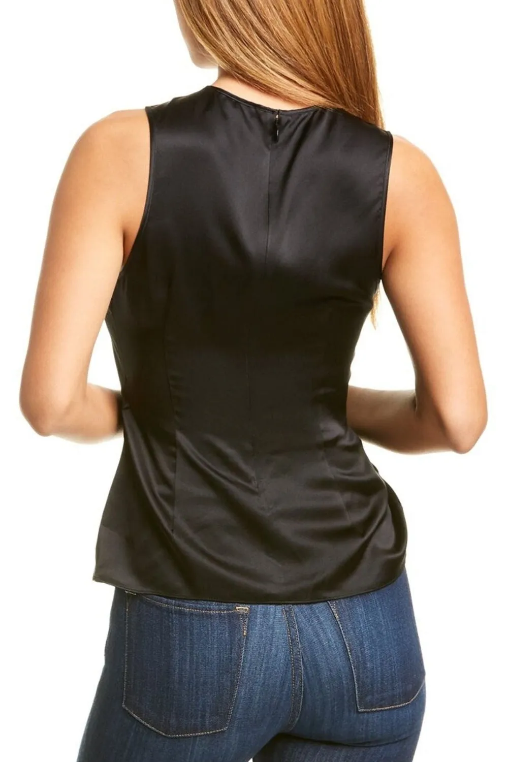 Black Sleeveless Round Neck Ruched Top