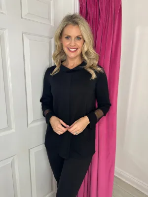 Black Slouch Pocket Top With Mesh Sleeve Detail