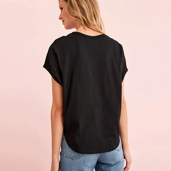 Black Stripe Short Sleeve Woven Mix Boxy T-Shirt