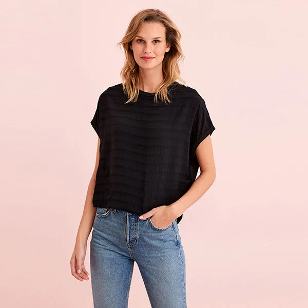 Black Stripe Short Sleeve Woven Mix Boxy T-Shirt