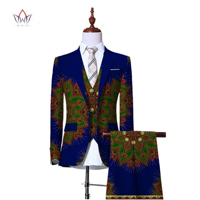 Blazers 3 Piece Slim Fit Cowboy Wedding Men Suit Retro Gentleman Mens' African Clothing