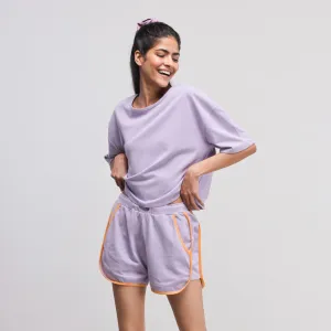 Boxy Purple Cotton Shorts Set