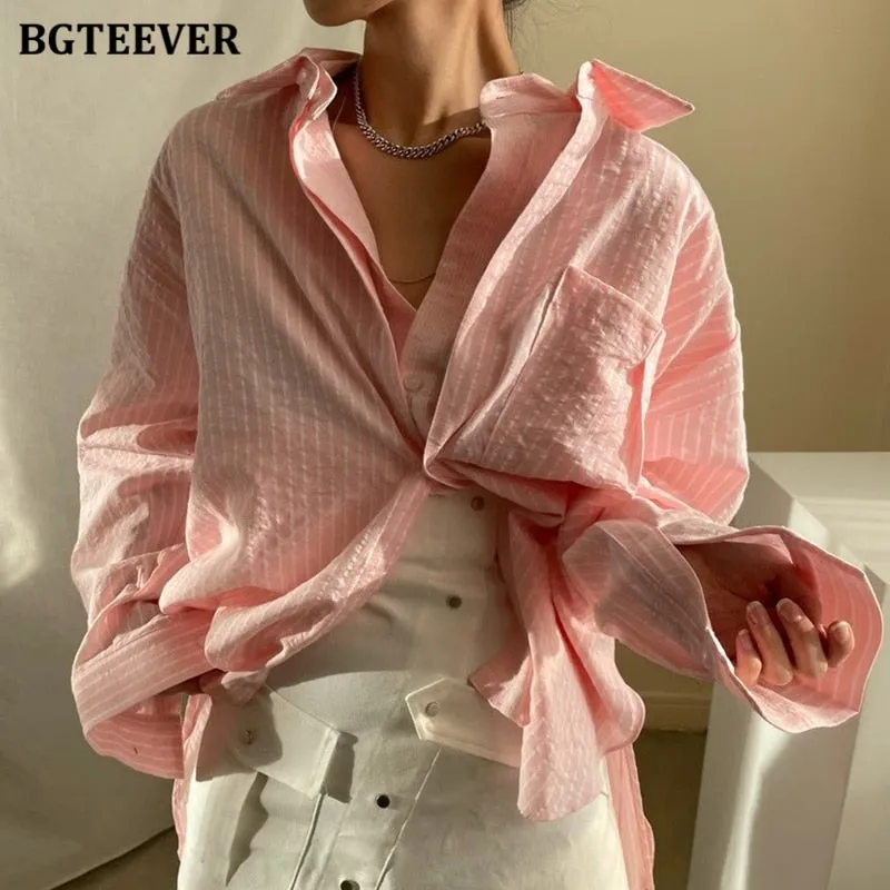 Christmas Gift Joskaa Spring Summer Fake Two-piece Female Striped Shirts Tops 2024 Casual Lapel Oversized Pockets Lace Up Women Blouse Shirts