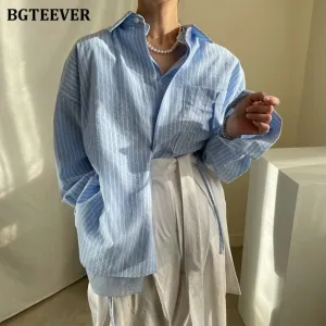 Christmas Gift Joskaa Spring Summer Fake Two-piece Female Striped Shirts Tops 2024 Casual Lapel Oversized Pockets Lace Up Women Blouse Shirts
