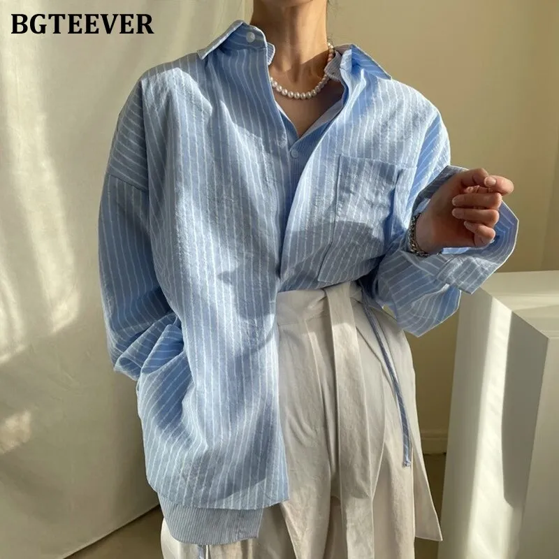 Christmas Gift Joskaa Spring Summer Fake Two-piece Female Striped Shirts Tops 2024 Casual Lapel Oversized Pockets Lace Up Women Blouse Shirts