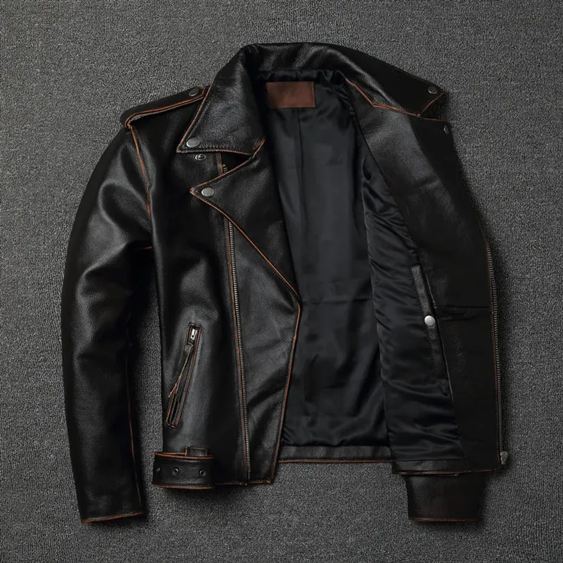 Classic motor biker genuine leather jacket.