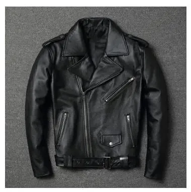 Classic motor biker genuine leather jacket.