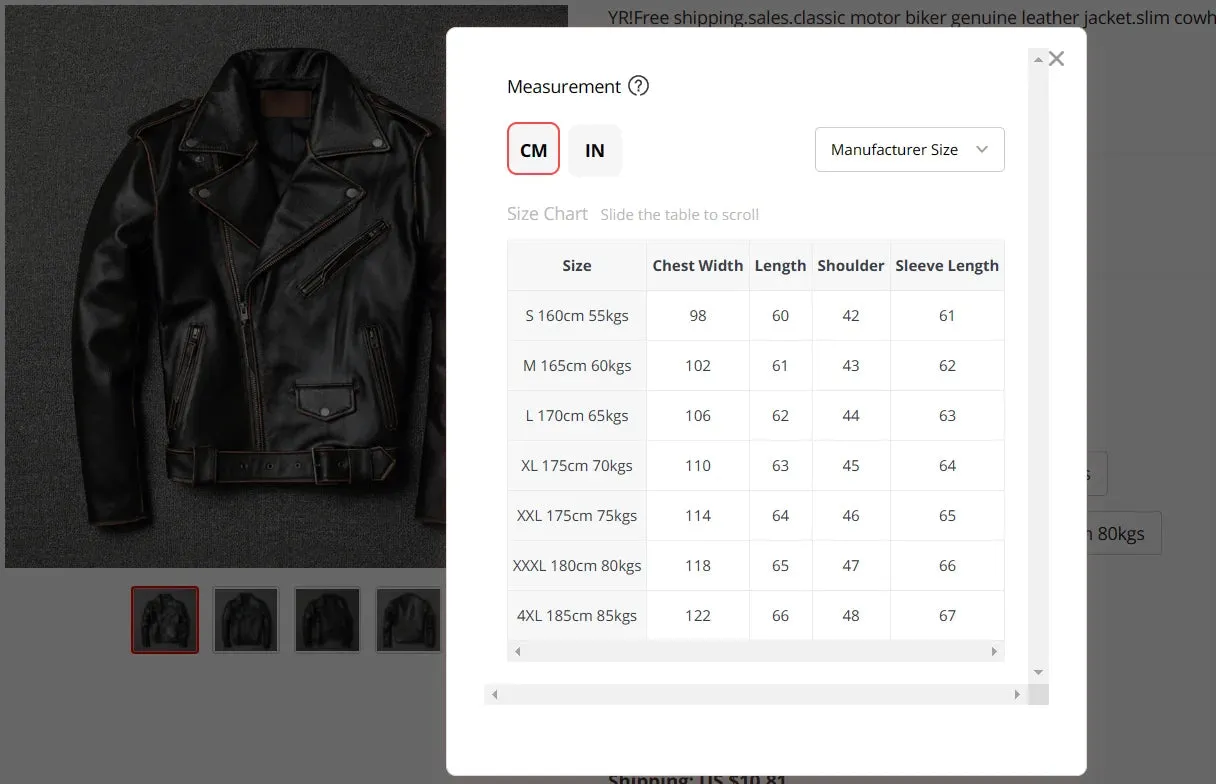 Classic motor biker genuine leather jacket.