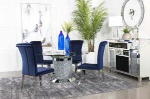 CO-102 CYLINDER PEDESTAL TABLE   4 CHAIRS DINING ROOM SET - BLUE