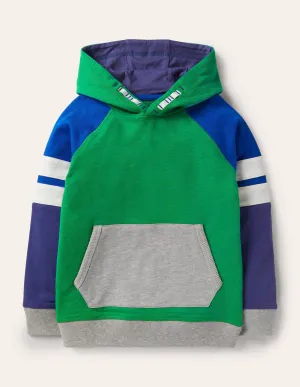 Colourblock Sporty Hoodie-Highland Green/Brilliant Blue