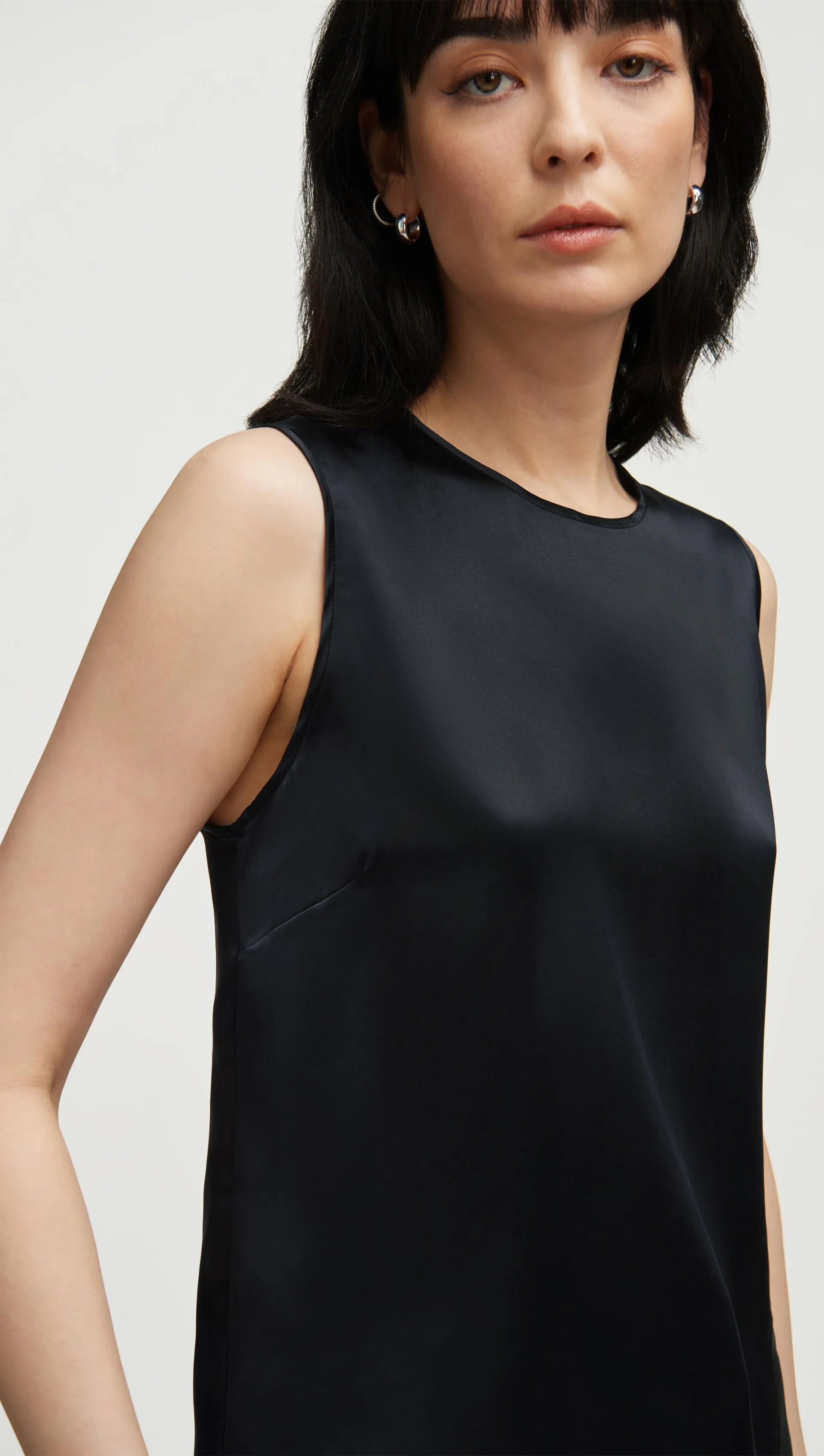Crewneck Tank in Silk Charmeuse | Black