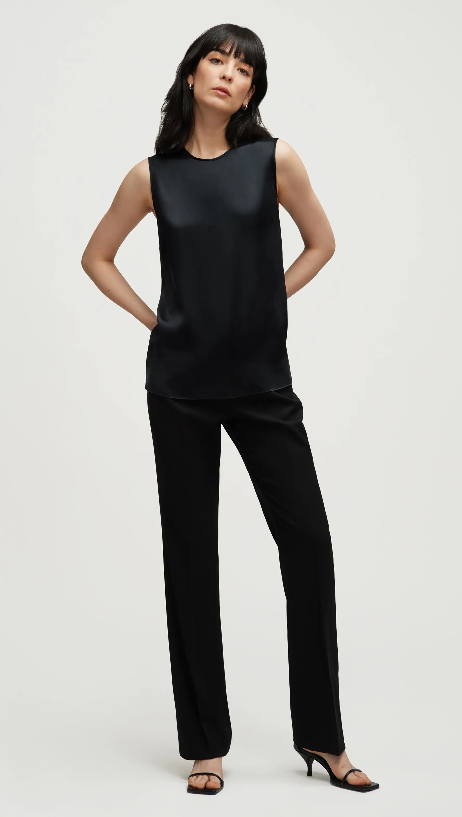 Crewneck Tank in Silk Charmeuse | Black