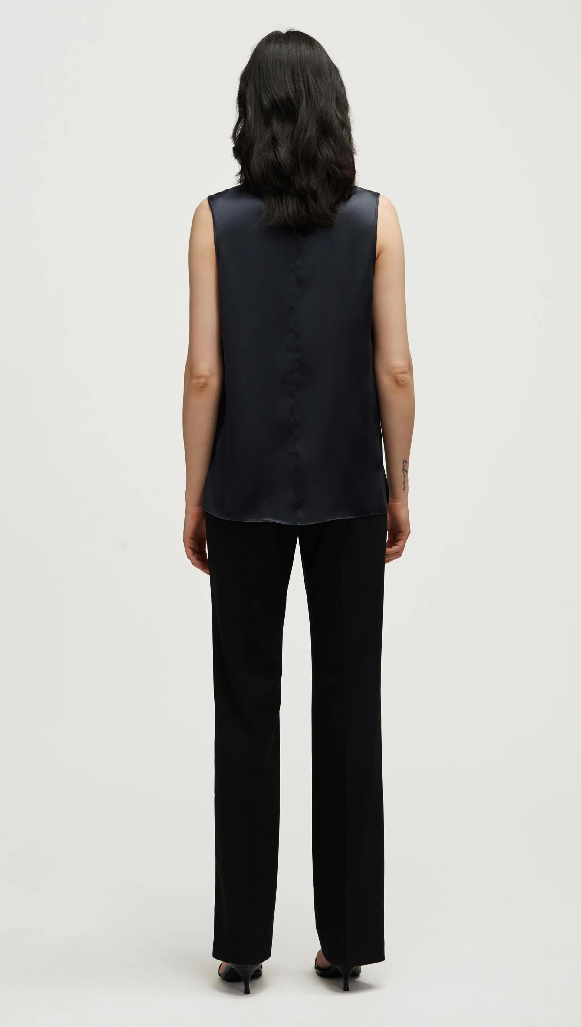 Crewneck Tank in Silk Charmeuse | Black