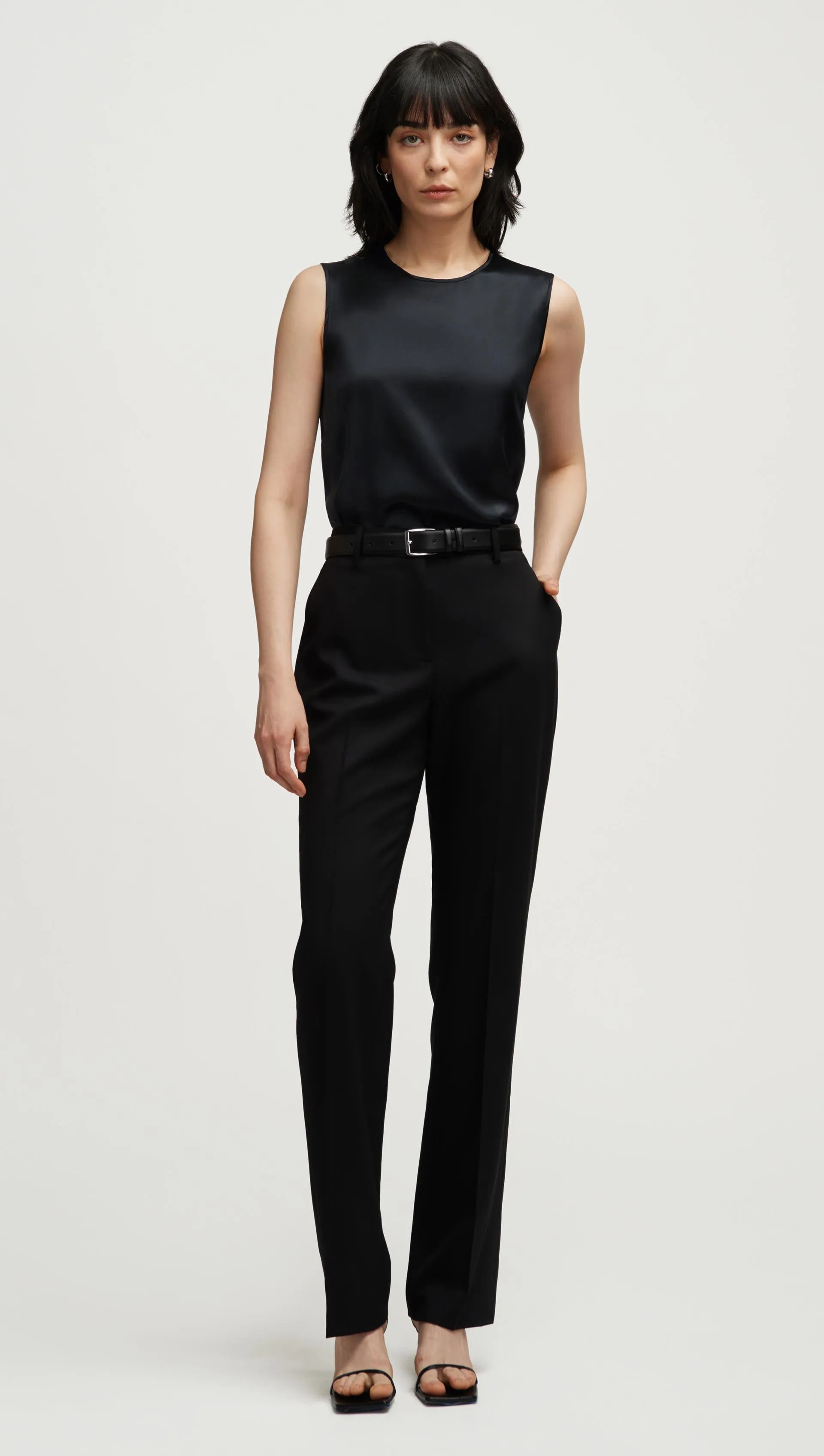 Crewneck Tank in Silk Charmeuse | Black