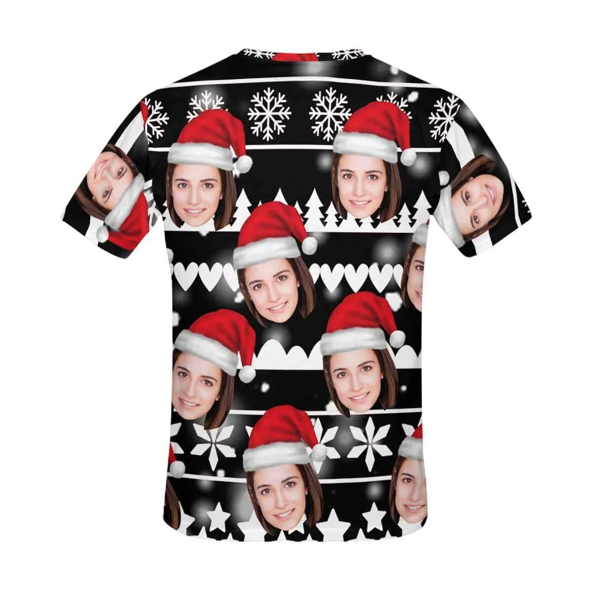 Custom Face Christmas Tee Red Background Men's All Over Print T-shirt with Personalized Pictures