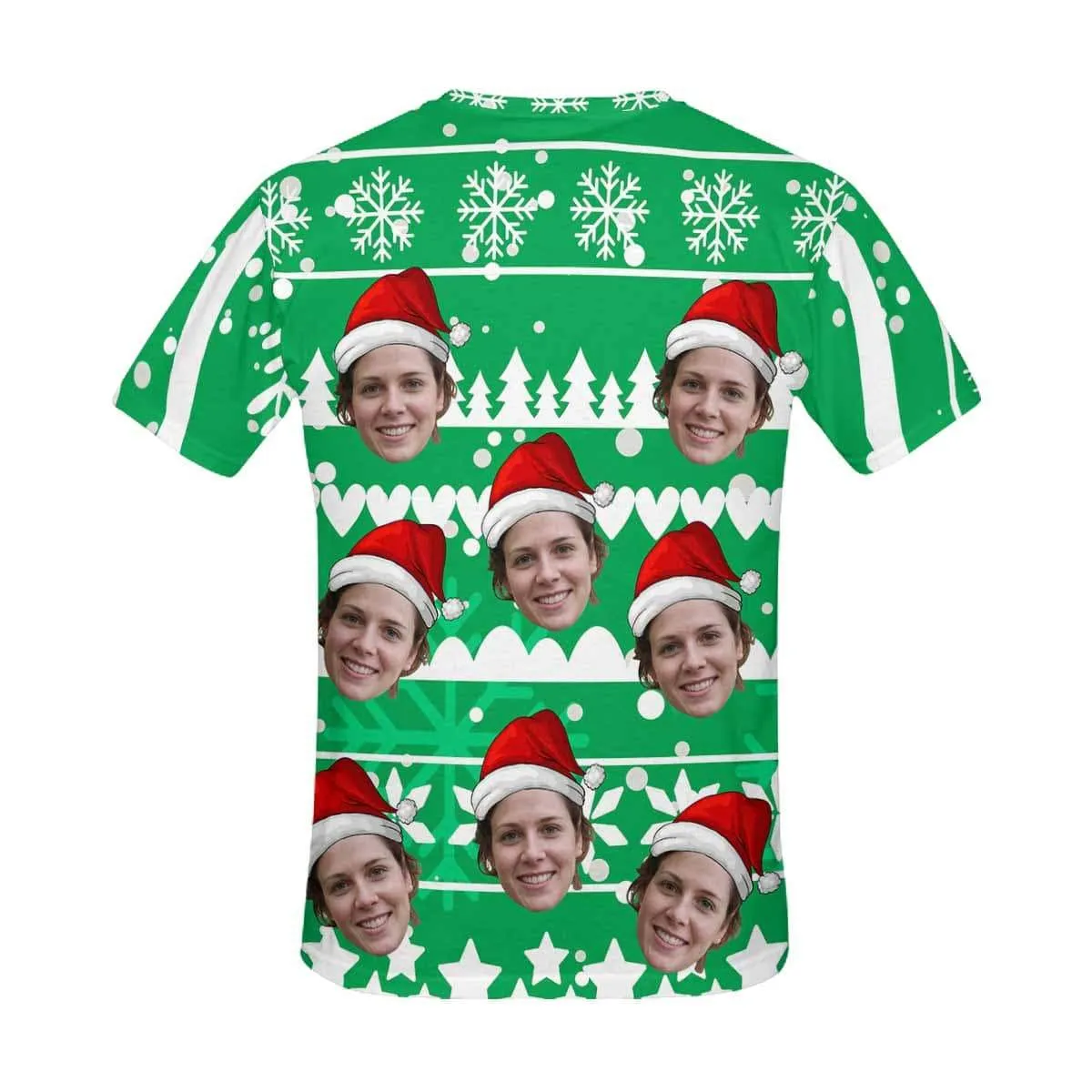 Custom Face Christmas Tee Red Background Men's All Over Print T-shirt with Personalized Pictures