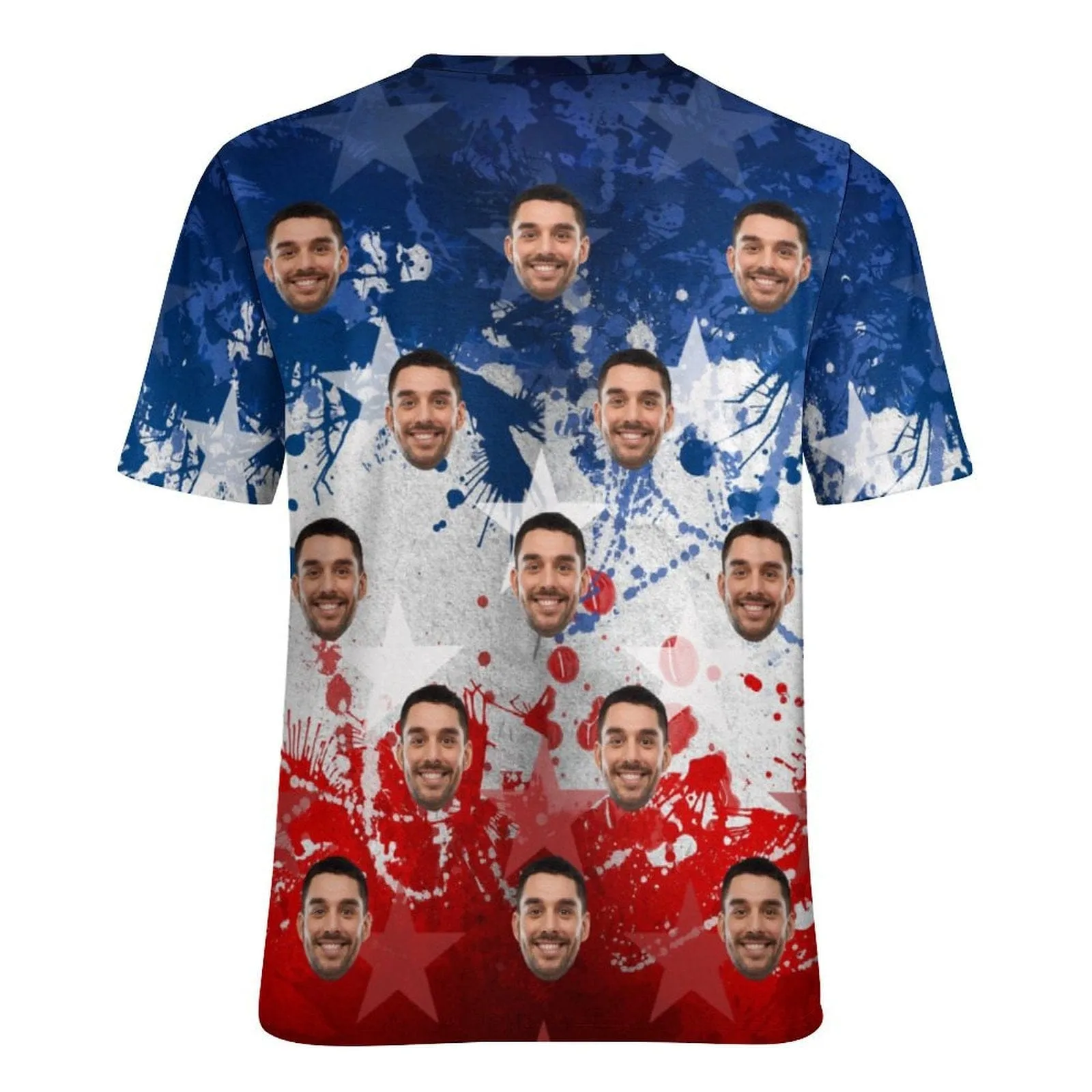 Custom Face Star Blue White Red Classic Women's T-shirt Personalized Women's All Over Print T-shirt