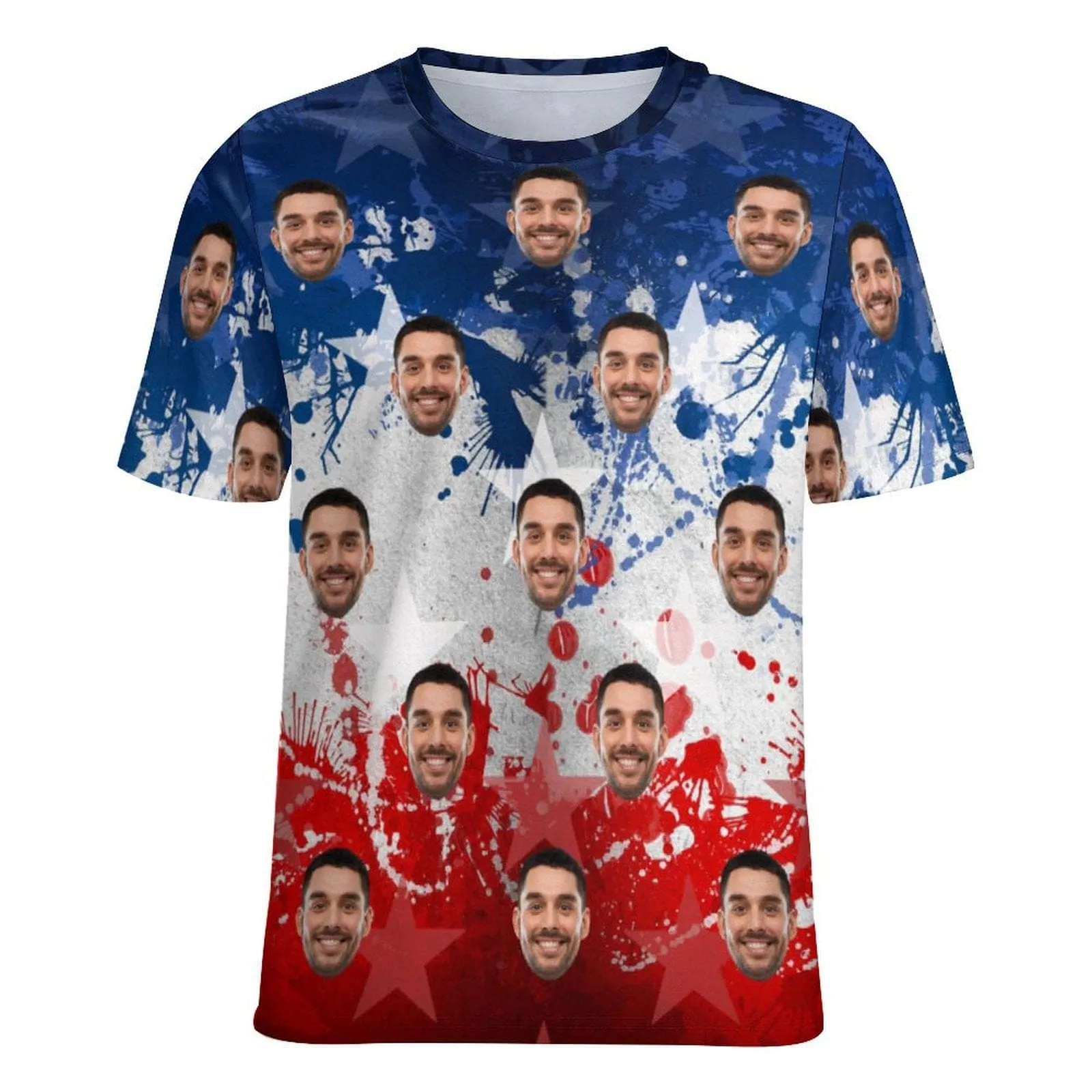 Custom Face Star Blue White Red Classic Women's T-shirt Personalized Women's All Over Print T-shirt