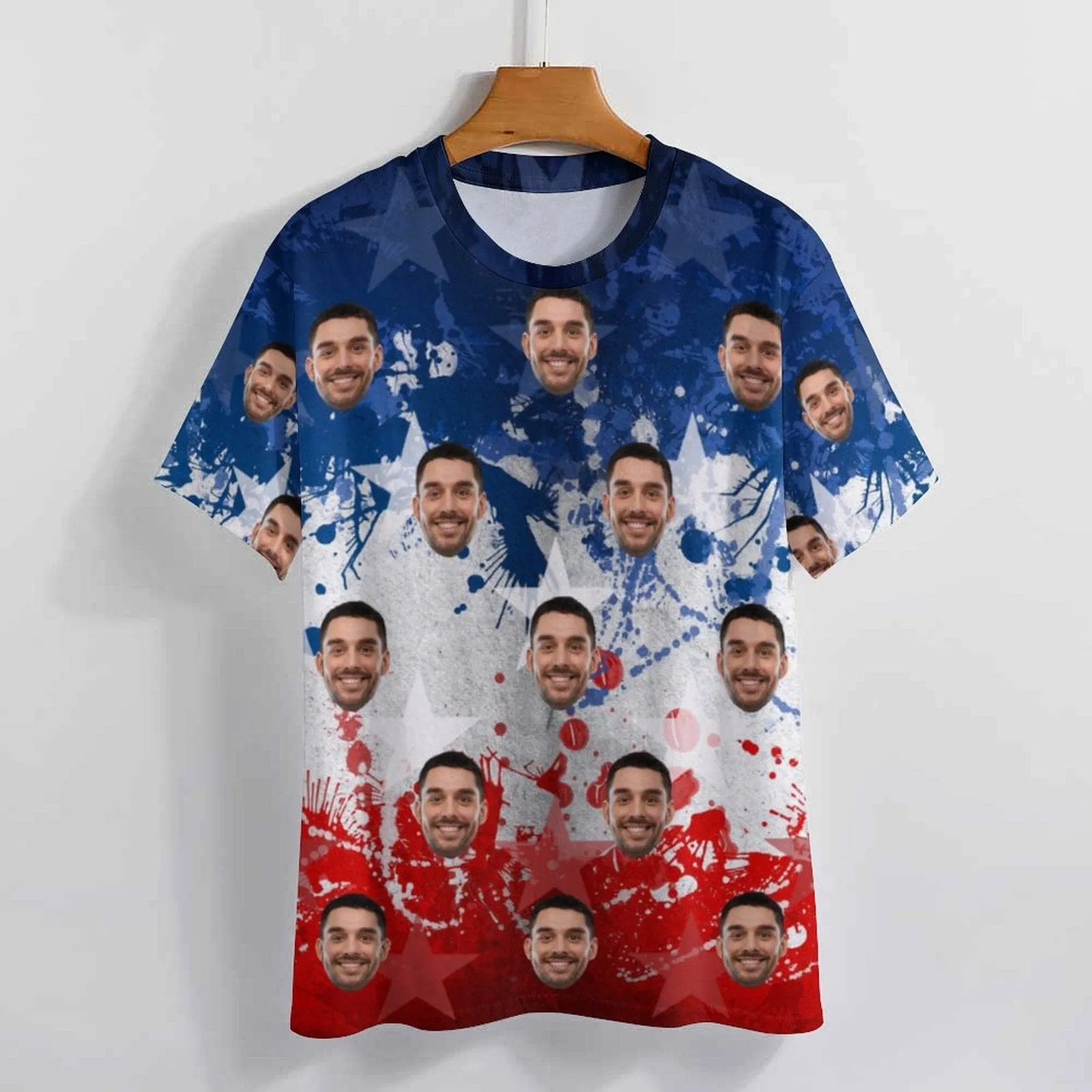 Custom Face Star Blue White Red Classic Women's T-shirt Personalized Women's All Over Print T-shirt