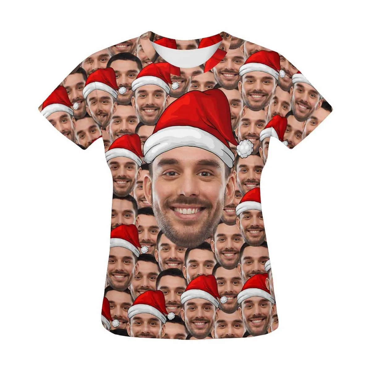 Custom Your Face on A Shirt Christmas Hats Women's All Over Print T-shirt Design Your Own Shirts Gift for Xmas