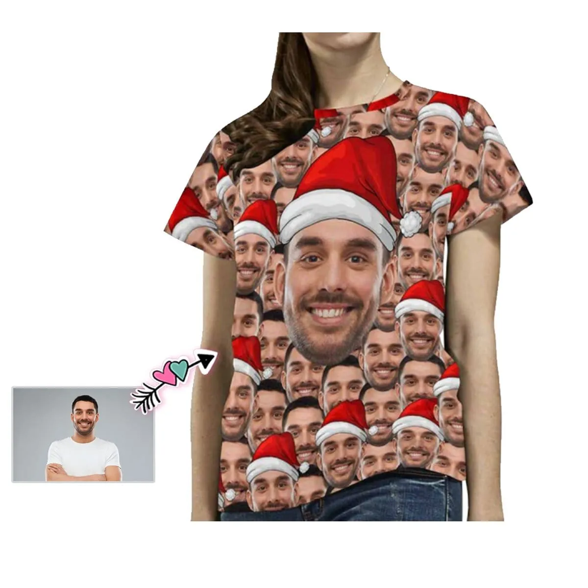 Custom Your Face on A Shirt Christmas Hats Women's All Over Print T-shirt Design Your Own Shirts Gift for Xmas