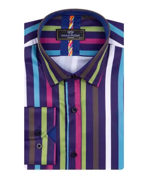 Dark Green Colourful Bold Striped Men's Shirt
