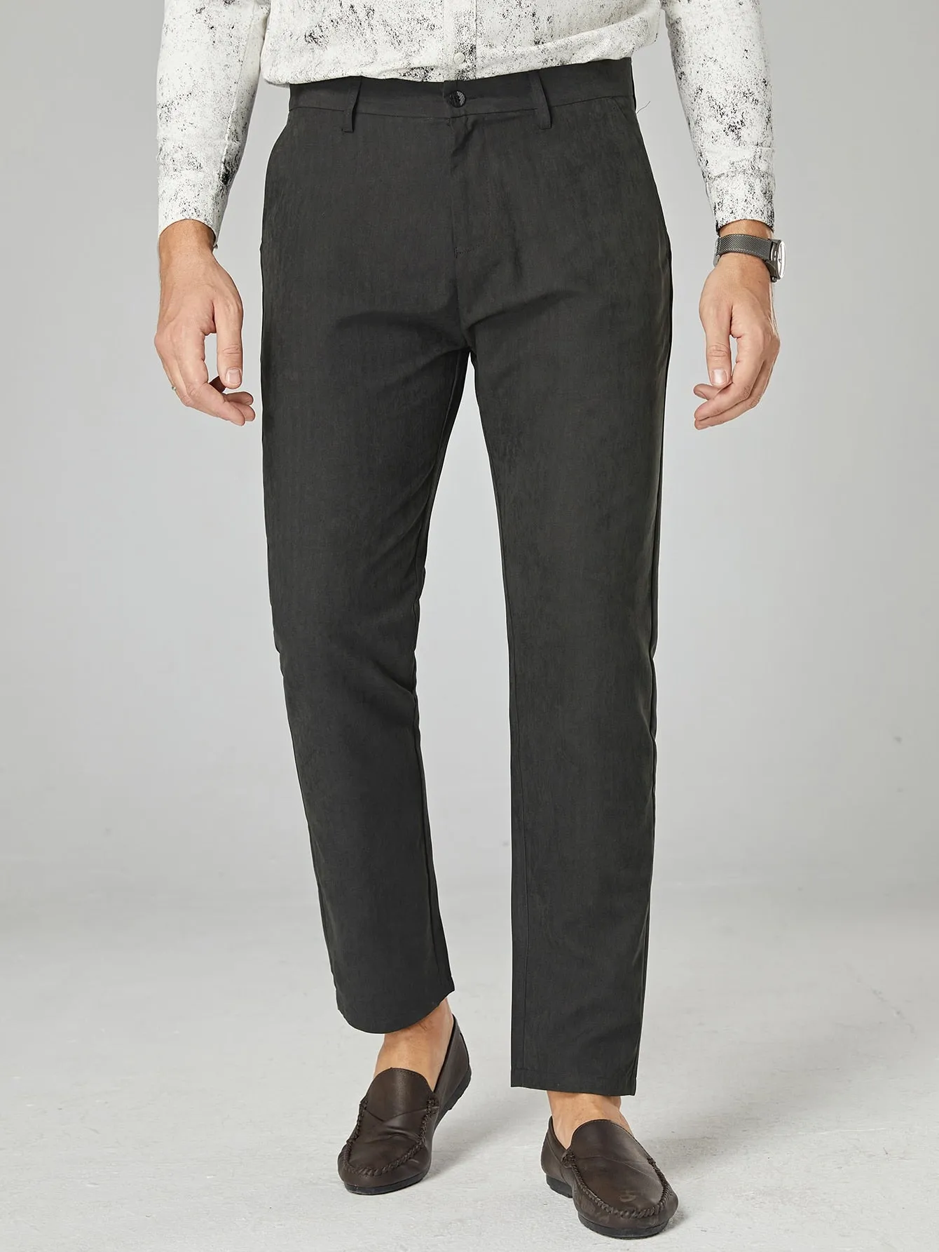 Dark Grey Slant Pockets Zipper Fly Tailored Pants