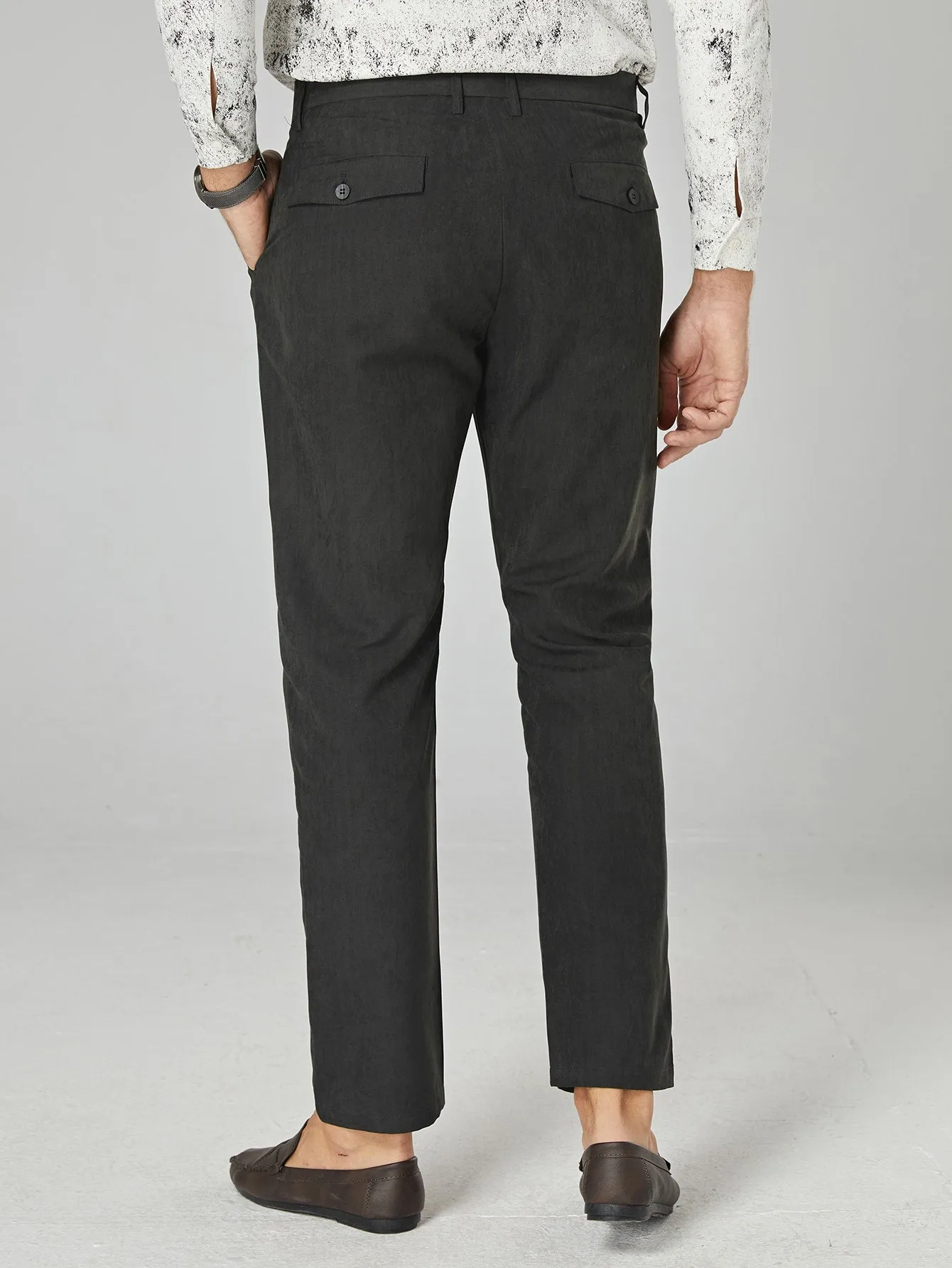 Dark Grey Slant Pockets Zipper Fly Tailored Pants