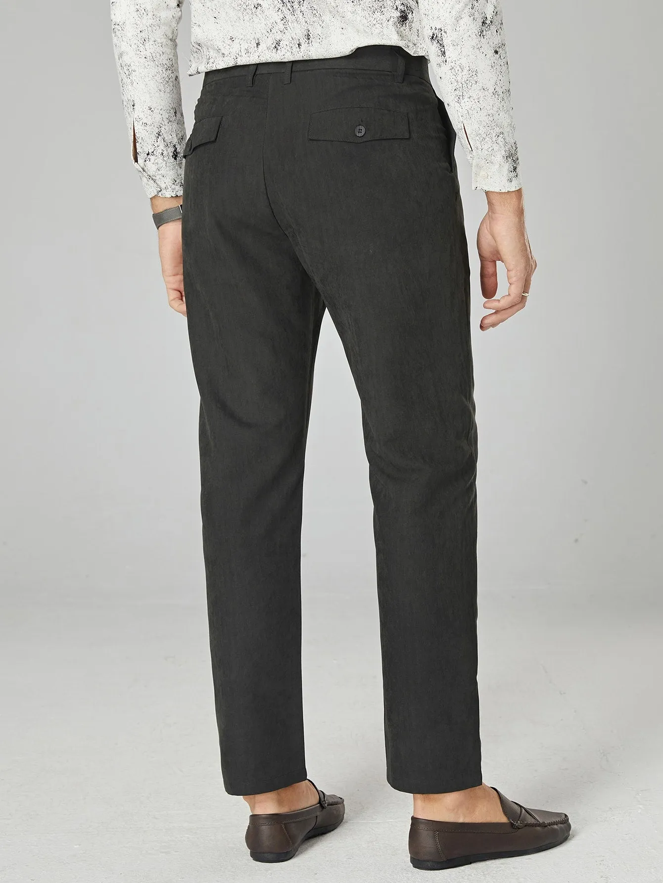 Dark Grey Slant Pockets Zipper Fly Tailored Pants