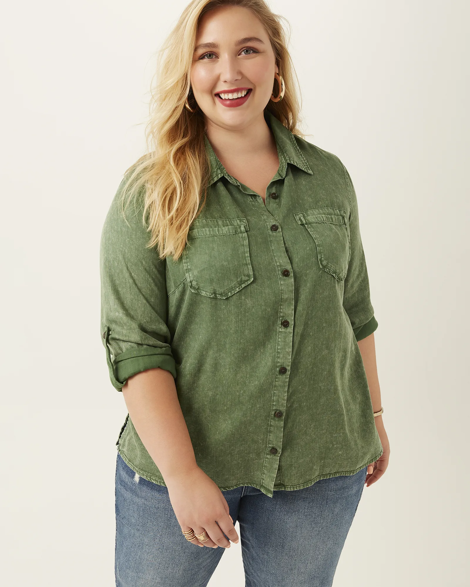 Ellie Split Back Quarter Sleeve Shirt | Rosemary