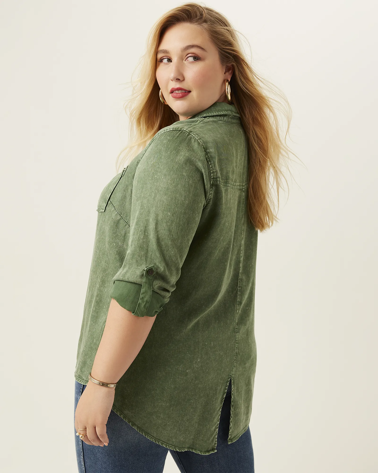 Ellie Split Back Quarter Sleeve Shirt | Rosemary