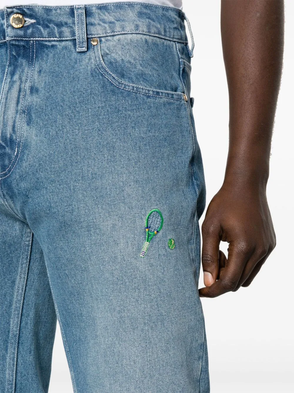 embroidered-design cotton straight-leg jeans