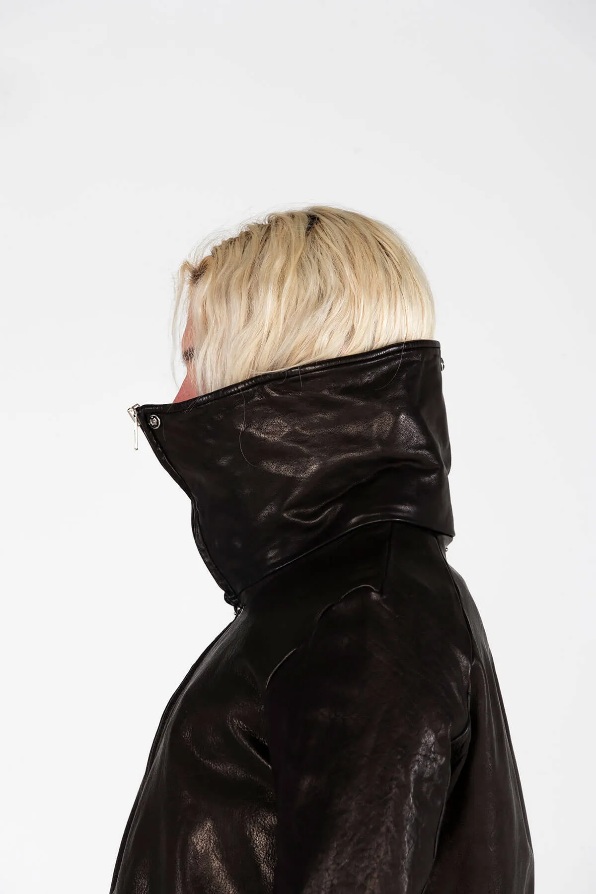 EXAGGERATED NECK LEATHER JACKET