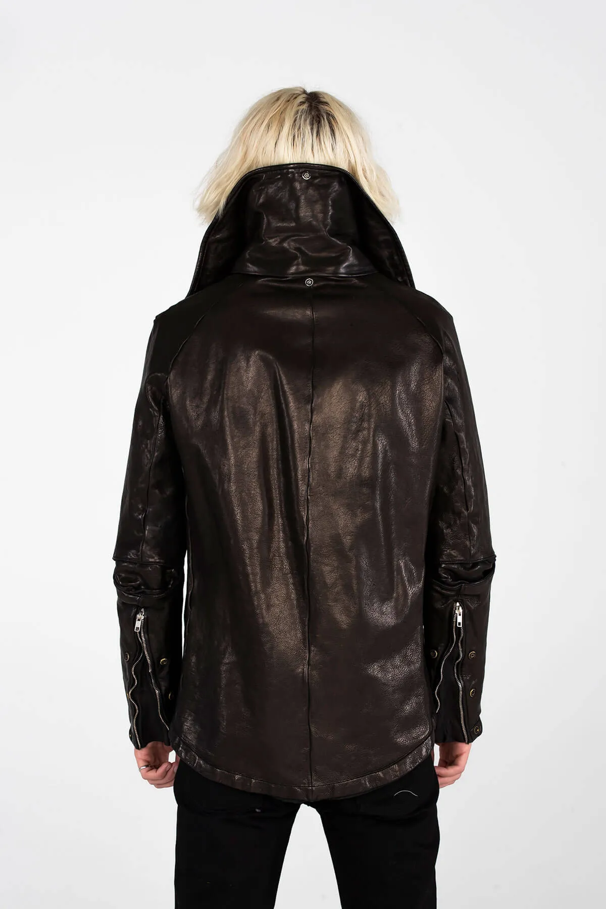 EXAGGERATED NECK LEATHER JACKET