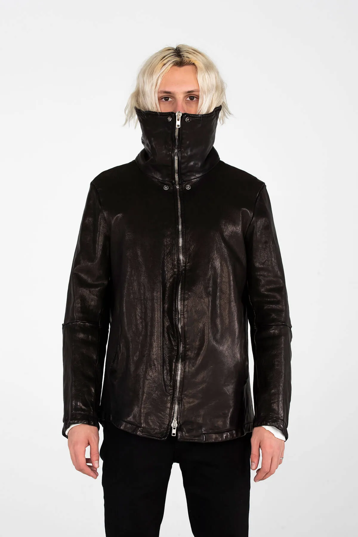 EXAGGERATED NECK LEATHER JACKET